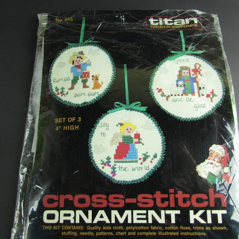 Titan Cross Stitch Christmas 4" Ornaments Kit #545 Angel Shepherd Drummer Boy